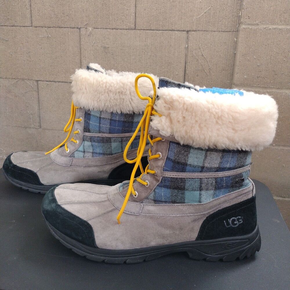 Ugg Mens Butte Blue Grey Surf Plaid Waterproof Boots Sz 15 1019758 Vibram Winter